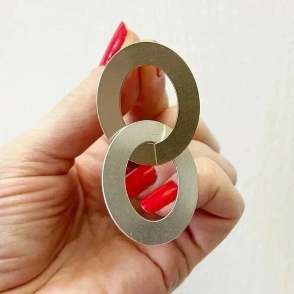 Banana Republic Mixed Metal Double Hoop Earrings Gold Silver Metallic NWT - Picture 12 of 15